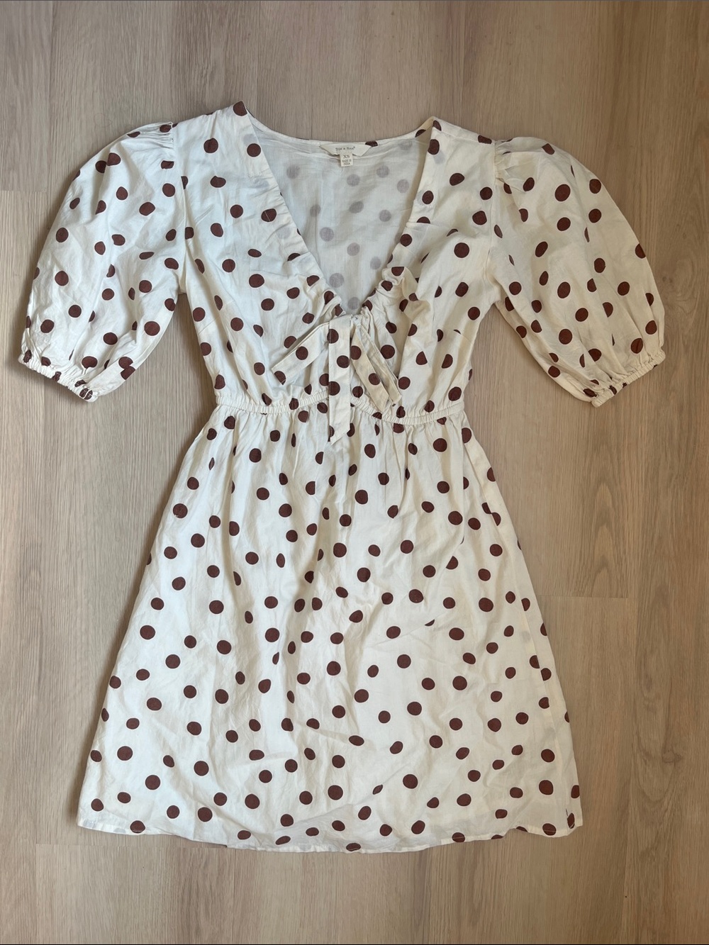 Sim & Sam Polka Dot Puff-Sleeve Mini Dress - Brown & Cream colour 100% cotton